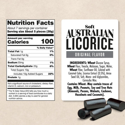 Product image of Darrell Lea Soft Australian Licorice Black Flavor Bag Non-GMO Plant Based Chewy Candy Made in Australia 7 oz