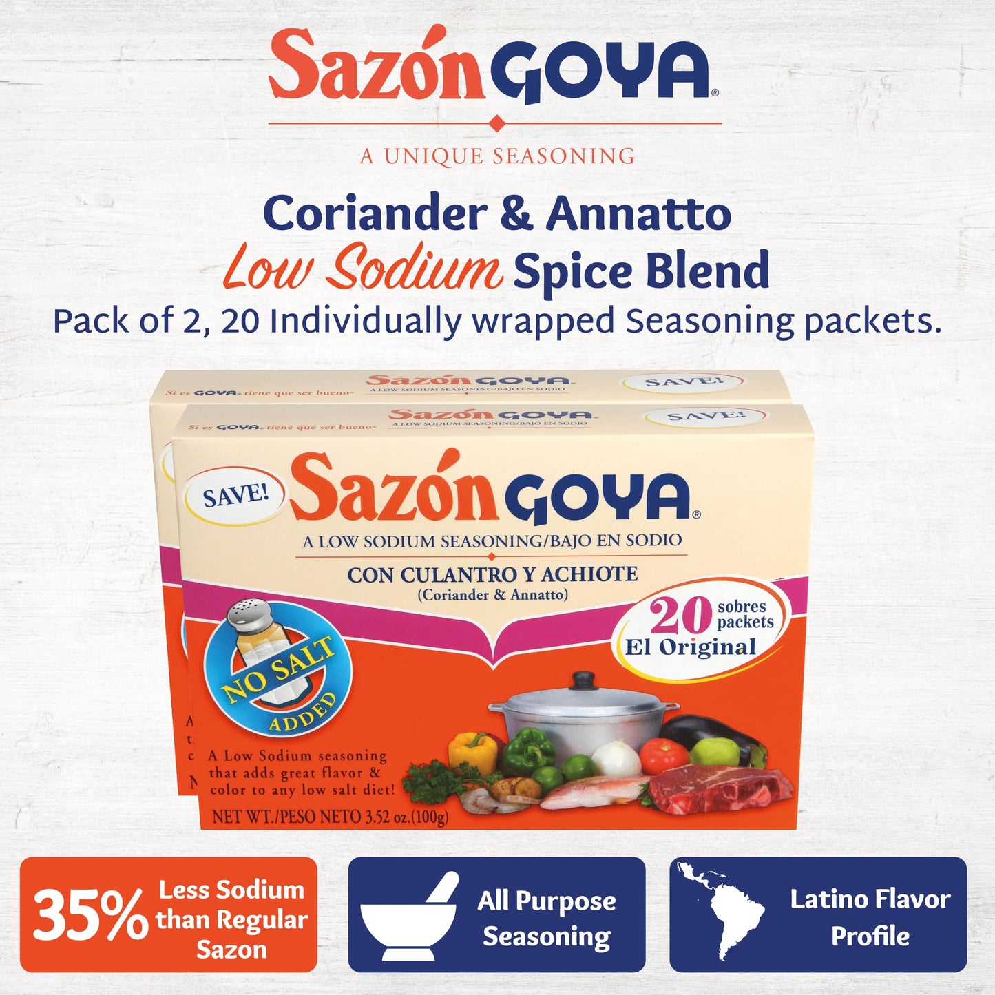 Product image of Goya Seasoning Sazón Coriander and Annatto All Purpose Mexican Seasoning Cartons 3.52 oz 3.52 oz Pack of 2