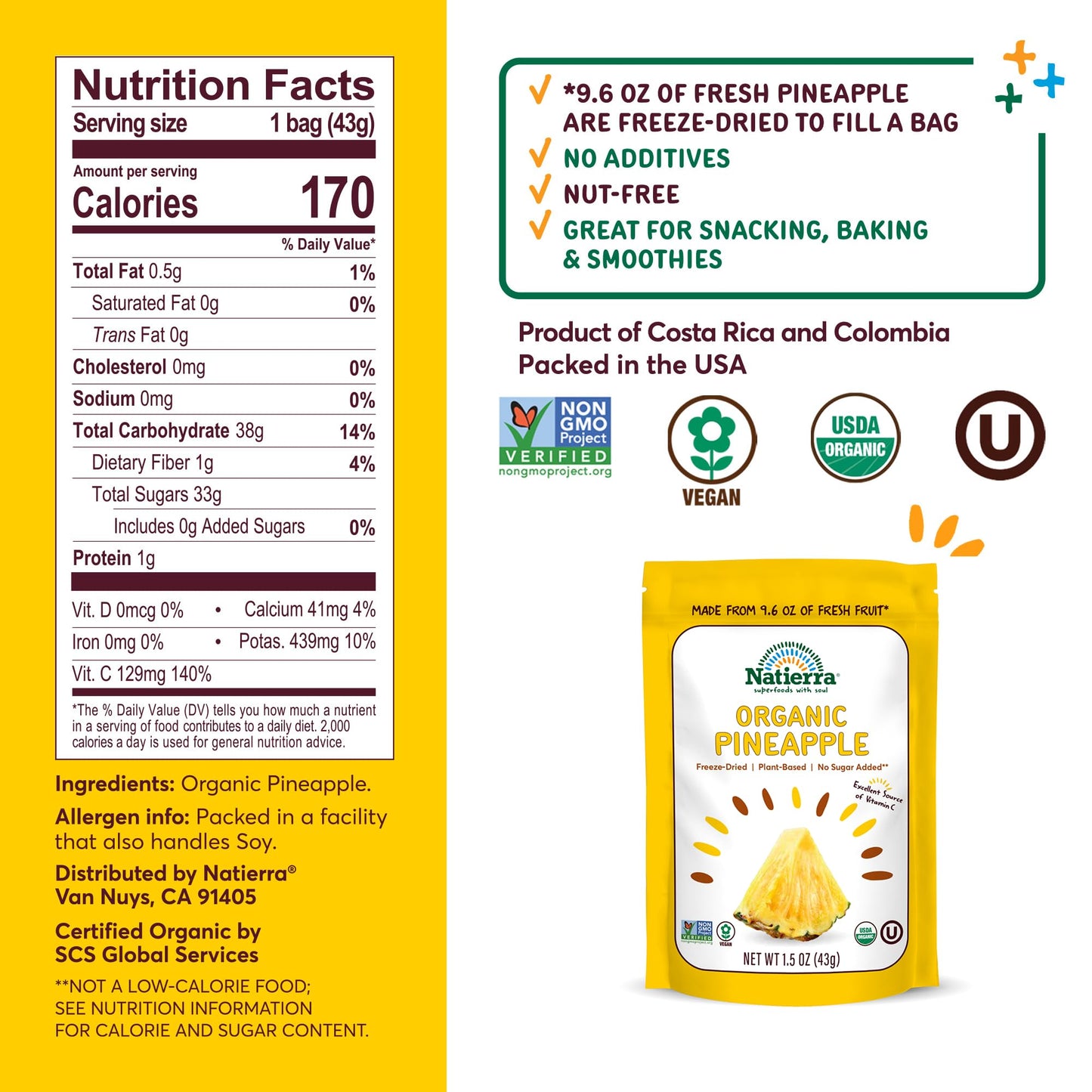 Product image of Natierra Organic Freeze-Dried Pineapples Gluten Free and Vegan 1.5 oz 1.5 oz