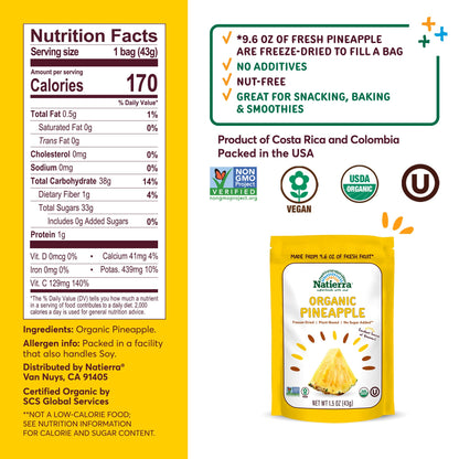 Product image of Natierra Organic Freeze-Dried Pineapples Gluten Free and Vegan 1.5 oz 1.5 oz