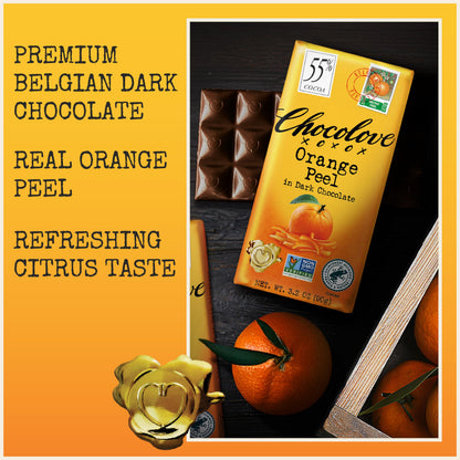 Product image of Chocolove Orange Peel Dark Chocolate Bars 55% Cocoa Premium Belgian Dark Chocolate Non GMO Rainforest