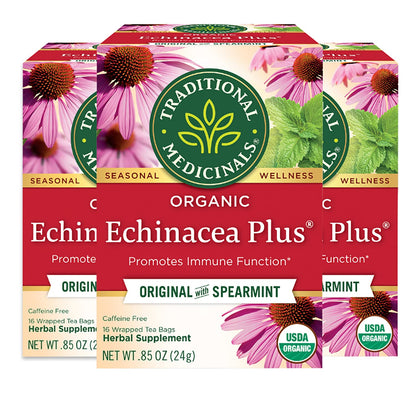 Product image of Traditional Medicinals Organic Echinacea Plus Spearmint Herbal Tea Immune Function Support 48 Tea Bags Total