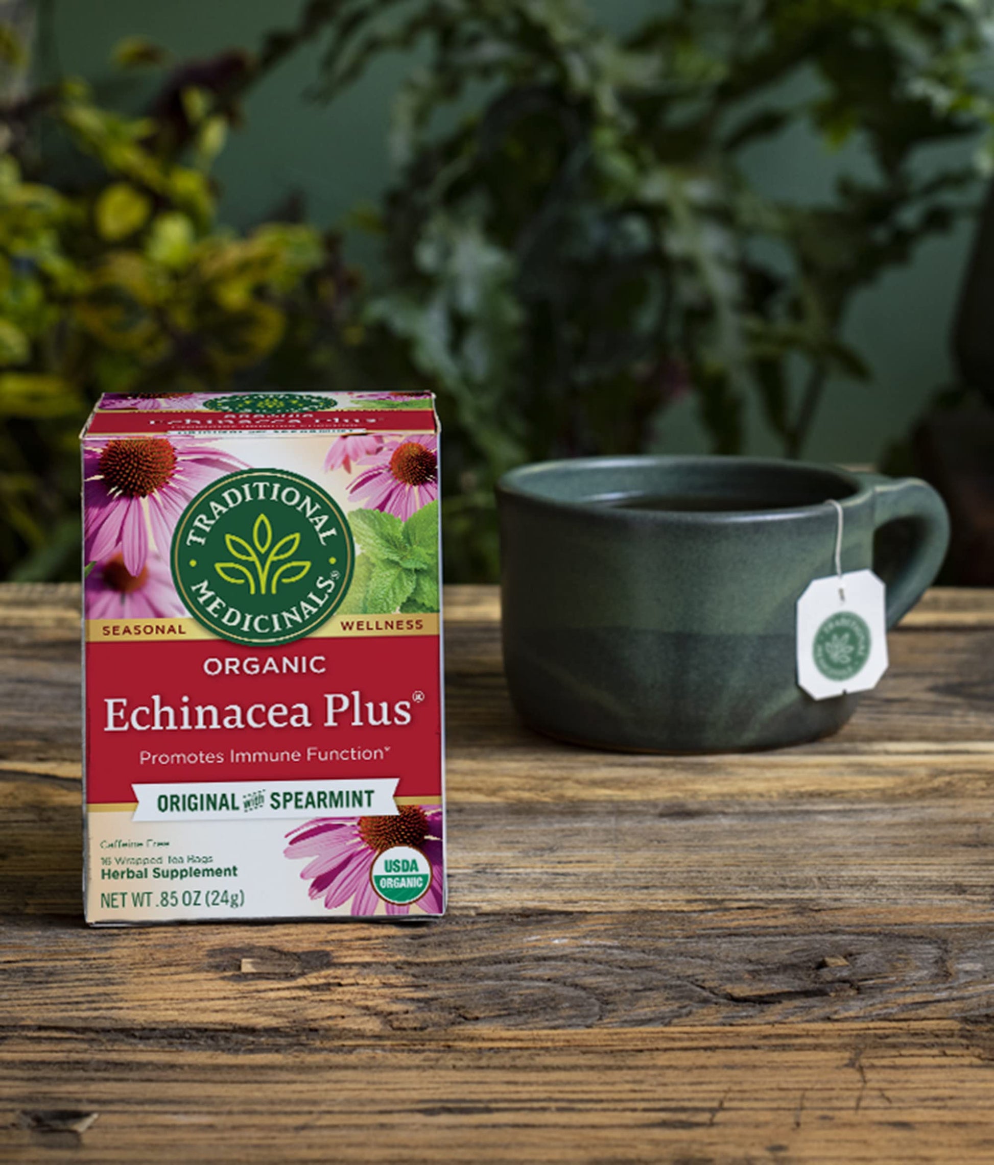 Product image of Traditional Medicinals Organic Echinacea Plus Spearmint Herbal Tea Immune Function Support 48 Tea Bags Total