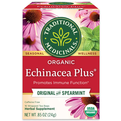 Product image of Traditional Medicinals Organic Echinacea Plus Spearmint Herbal Tea Immune Function Support 48 Tea Bags Total