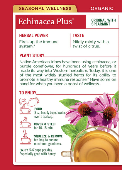 Product image of Traditional Medicinals Organic Echinacea Plus Spearmint Herbal Tea Immune Function Support 48 Tea Bags Total