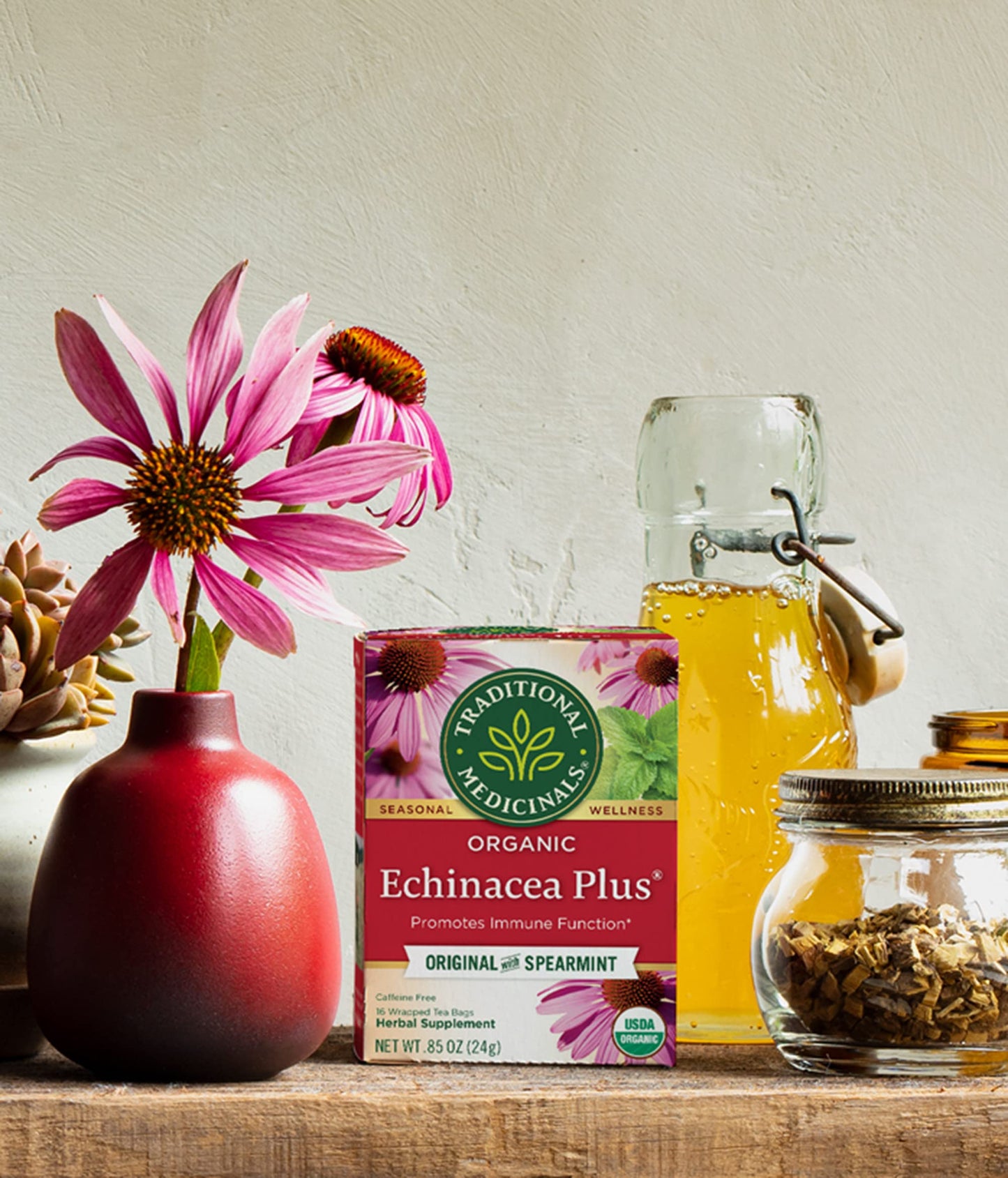 Product image of Traditional Medicinals Organic Echinacea Plus Spearmint Herbal Tea Immune Function Support 48 Tea Bags Total
