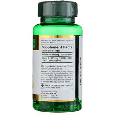 Product image of Nature's Bounty Vitamin D 5000 IU Softgels Pack of 100