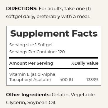 Product image of Nature's Bounty Vitamin E-400 IU Pure dI-Alpha Softgels 120 ct 120 Count