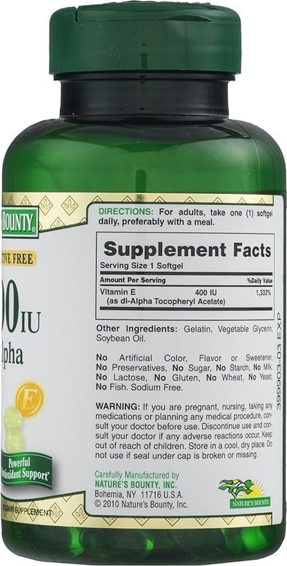 Product image of Nature's Bounty Vitamin E-400 IU Pure dI-Alpha Softgels 120 ct 120 Count