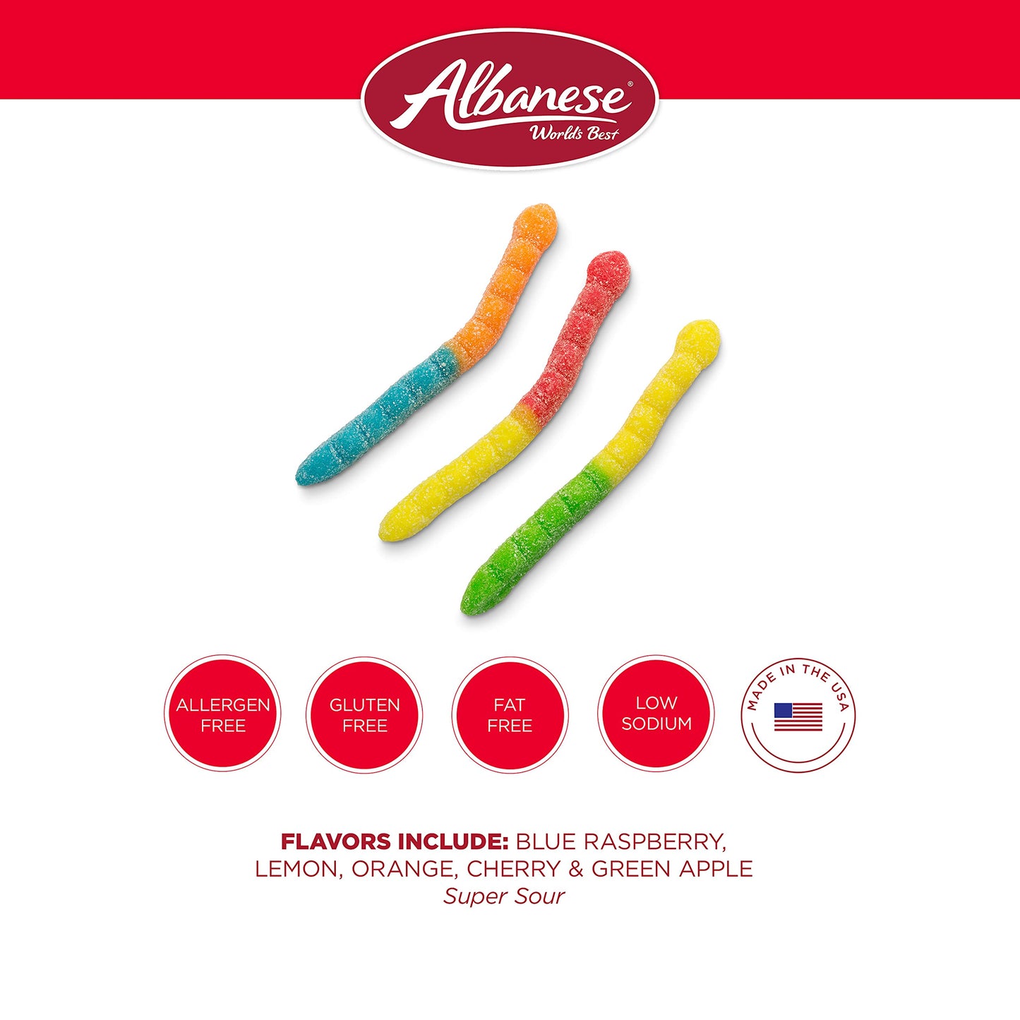 Product image of Albanese Candy Sour Large Neon Gummi Worms 4.5 lb Bag