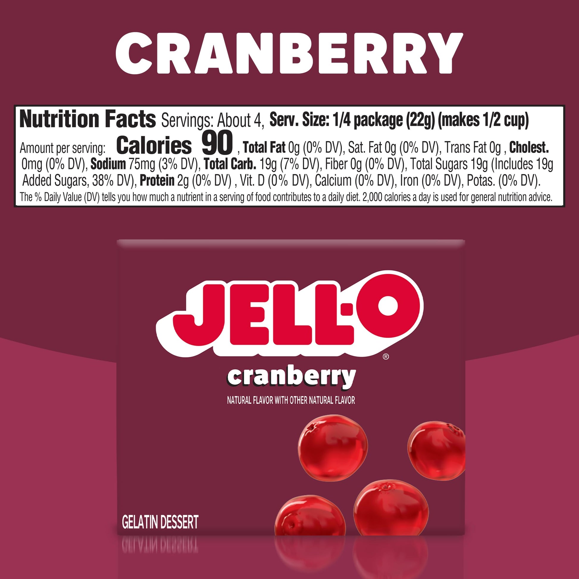 Product image of Jell-O Gelatin Dessert Cranberry Flavor 3-oz Boxes Pack of 4