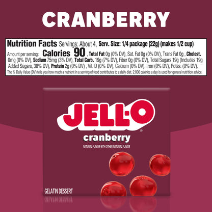 Product image of Jell-O Gelatin Dessert Cranberry Flavor 3-oz Boxes Pack of 4