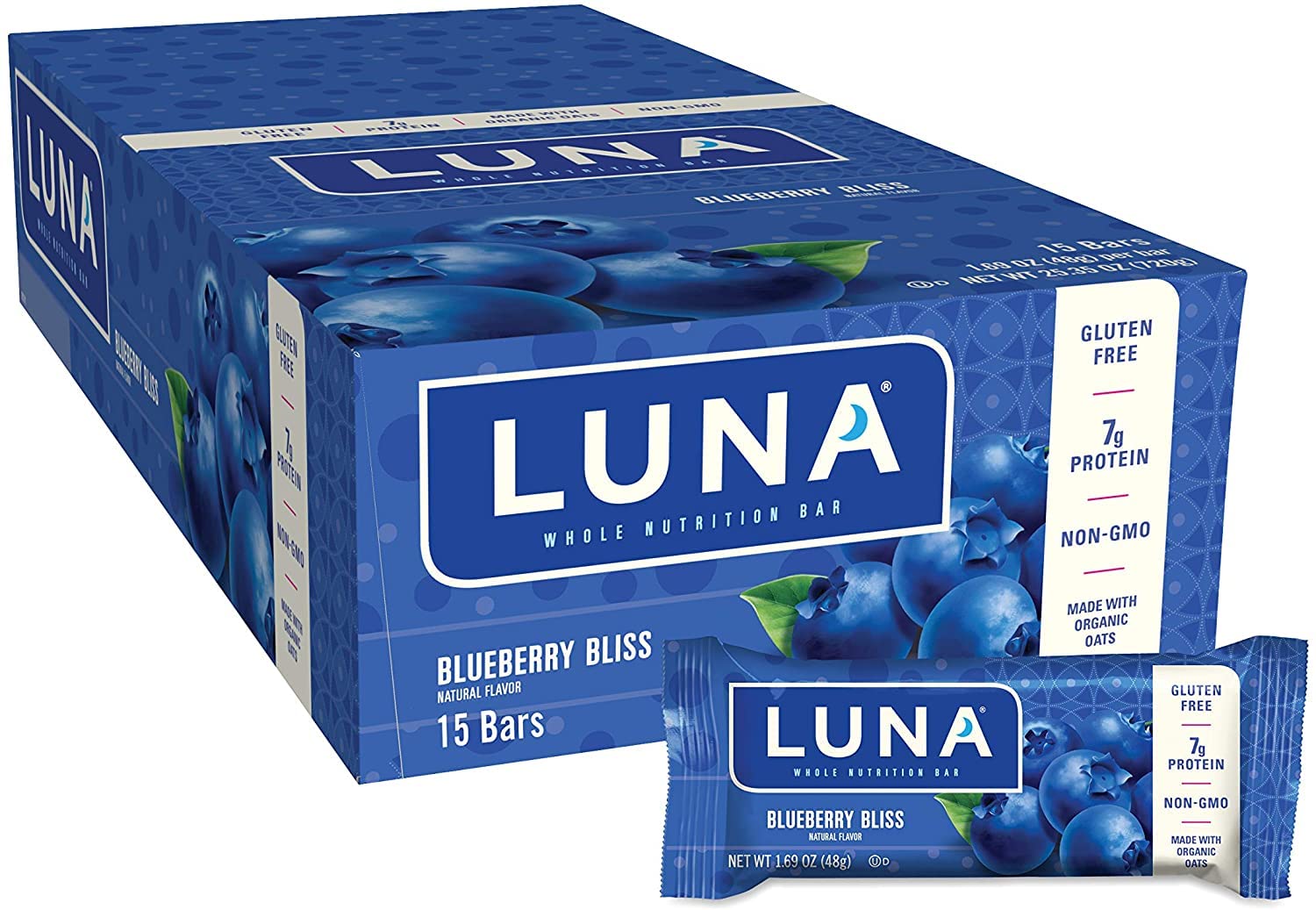 Product image of CLIF Bar LUNA BAR Gluten Free Snack Bars Blueberry Bliss Flavor Protein Non-GMO Plant-Based Wholesome