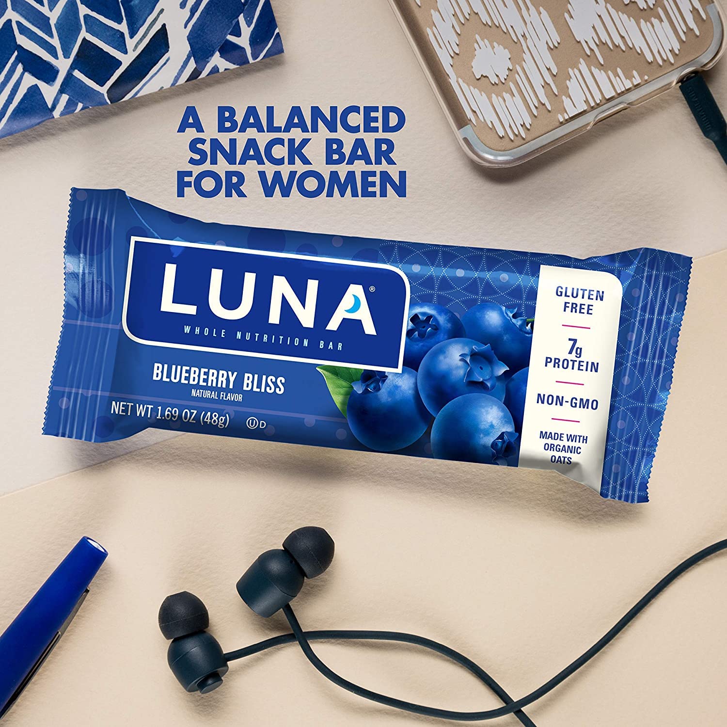 Product image of CLIF Bar LUNA BAR Gluten Free Snack Bars Blueberry Bliss Flavor Protein Non-GMO Plant-Based Wholesome
