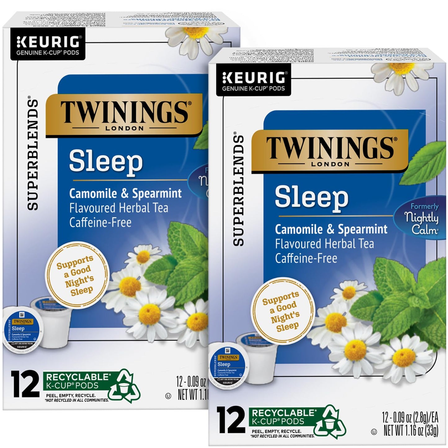 Product image of Twinings Herbal Tea K-Cup Pods Nightly Calm Caffeine-Free Chamomile Spearmint Lemongrass 12 ct Pack of 2