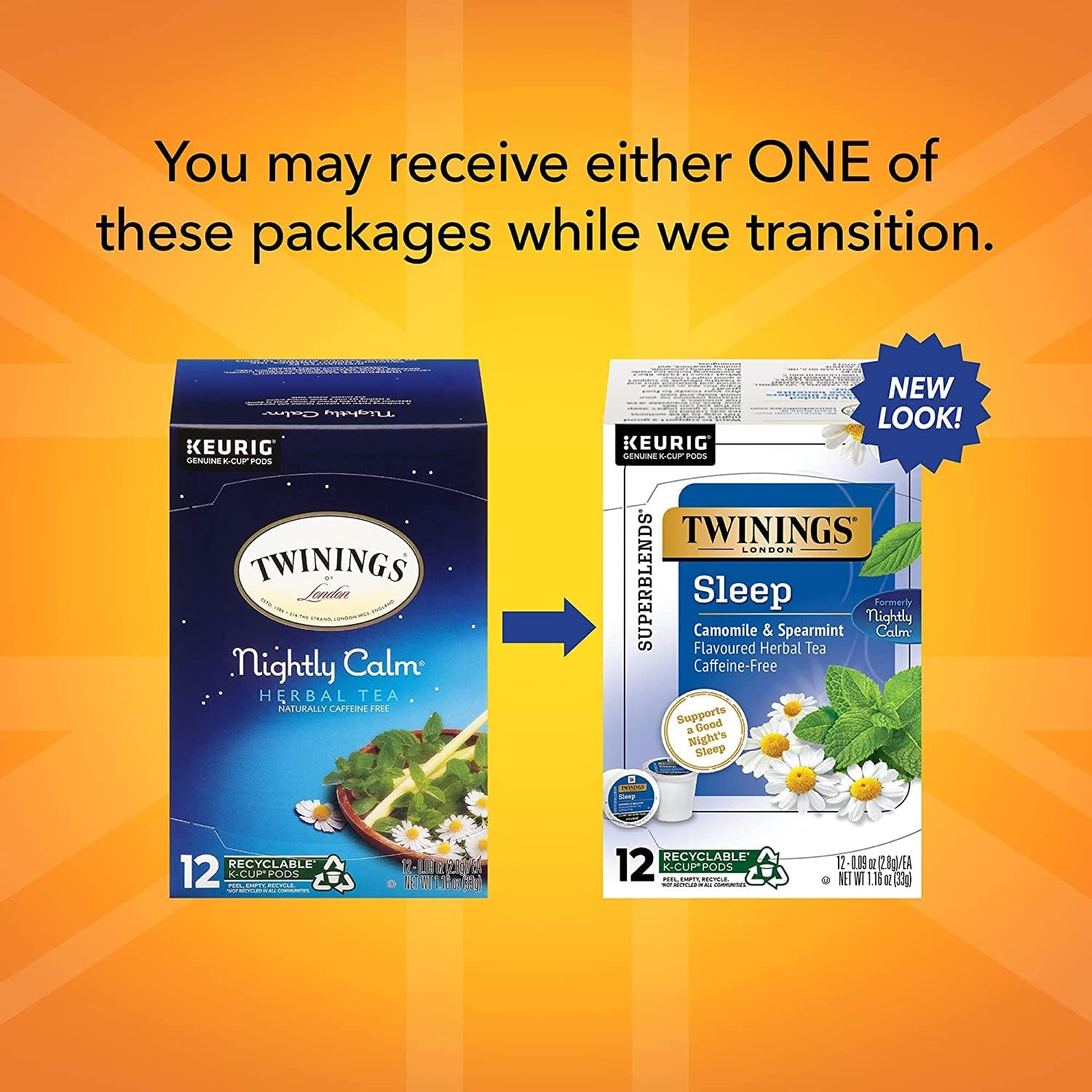 Product image of Twinings Herbal Tea K-Cup Pods Nightly Calm Caffeine-Free Chamomile Spearmint Lemongrass 12 ct Pack of 2