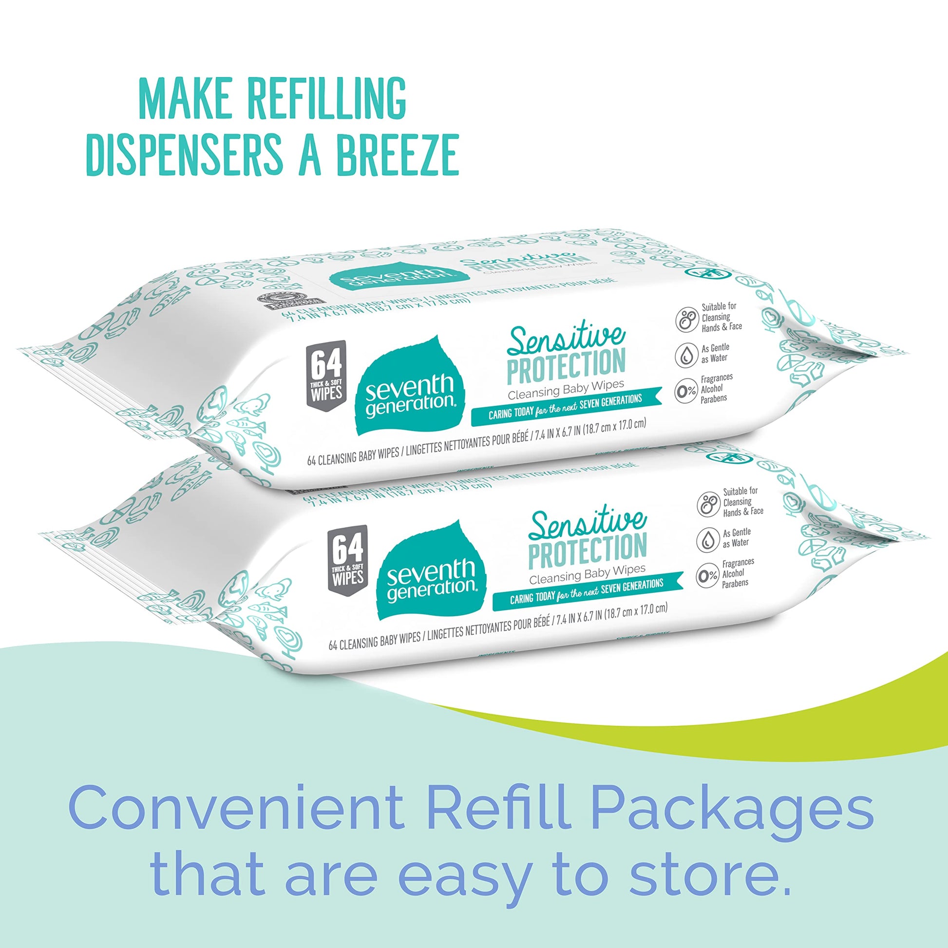 Product image of Seventh Generation Baby Wipes Unscented Sensitive 64 ct Pack of 4