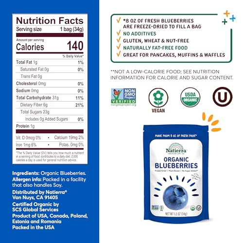Product image of Natierra Nature's All Foods Organic Freeze-Dried Blueberries Non-GMO Vegan 1.2 oz 1.2 oz