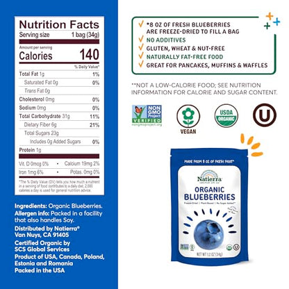 Product image of Natierra Nature's All Foods Organic Freeze-Dried Blueberries Non-GMO Vegan 1.2 oz 1.2 oz