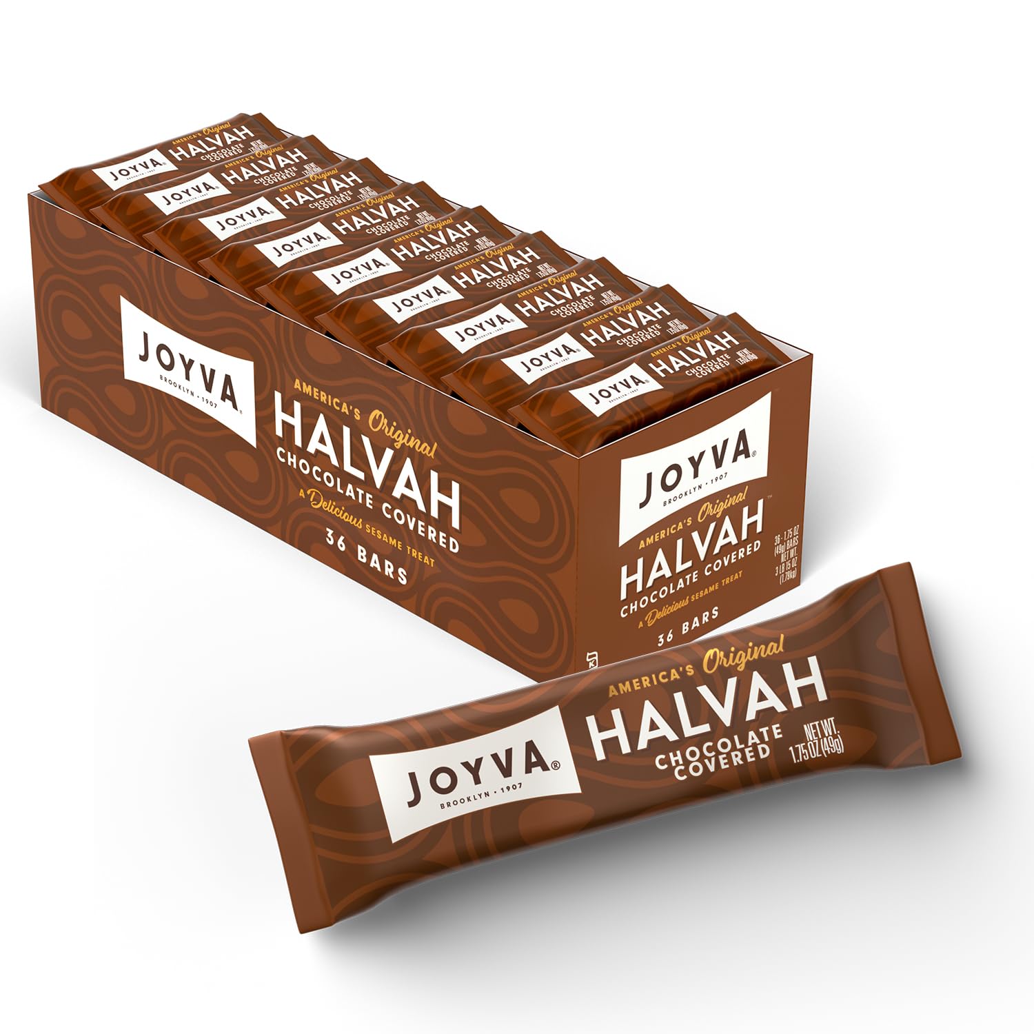 Product image of JOYVA Chocolate Covered Halvah Sesame Treat Dairy Free Gluten-Free Kosher Parve Handcrafted in Brooklyn 1.75