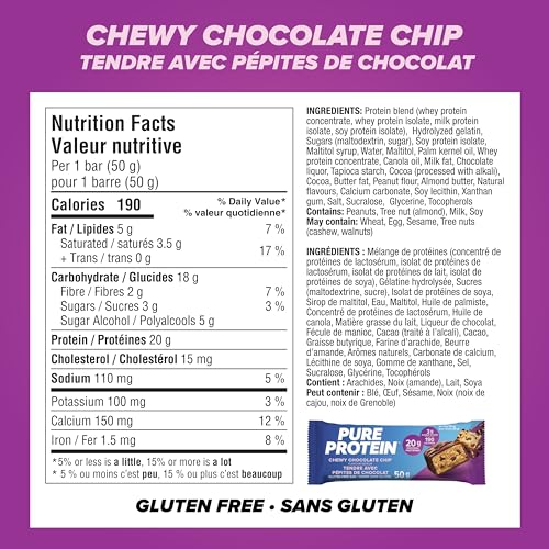 Product image of Pure Protein Bars Gluten Free Chewy Chocolate Chip 1.76 oz 1.76 oz Pack of 6