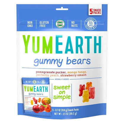 Product image of YumEarth Gummy Bears Gluten Free Assorted Flavors 99 grams 5 Snack Packs 99 g