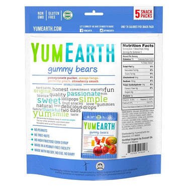 Product image of YumEarth Gummy Bears Gluten Free Assorted Flavors 99 grams 5 Snack Packs 99 g