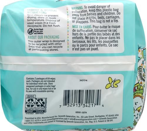 Product image of Seventh Generation Baby Wipes Unscented Sensitive 64 ct Pack of 2