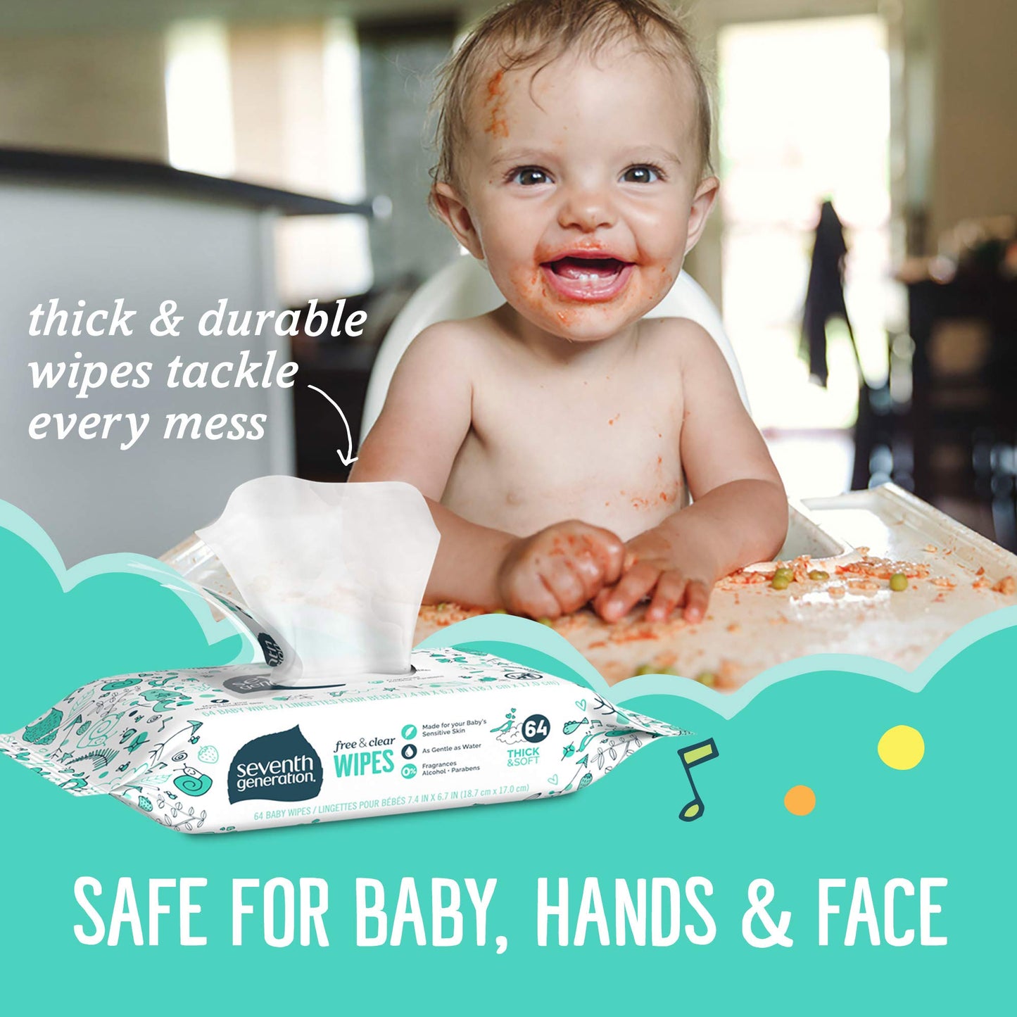 Product image of Seventh Generation Baby Wipes Unscented Sensitive 64 ct Pack of 2