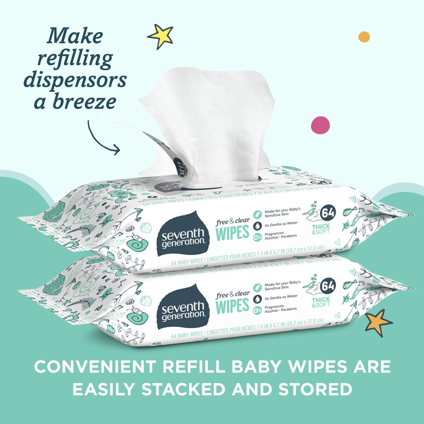 Product image of Seventh Generation Baby Wipes Unscented Sensitive 64 ct Pack of 2