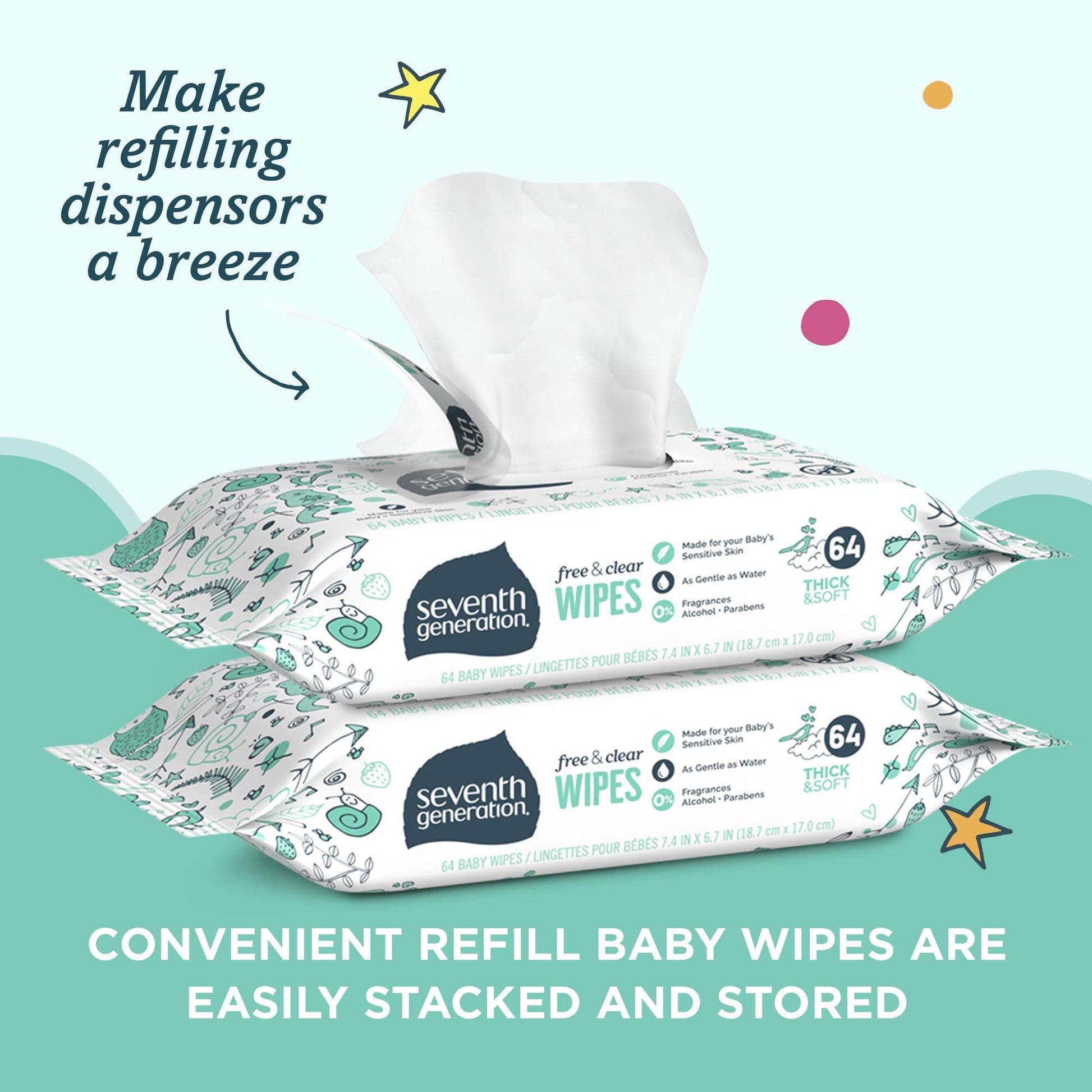 Product image of Seventh Generation Baby Wipes Unscented Sensitive 64 ct Pack of 2