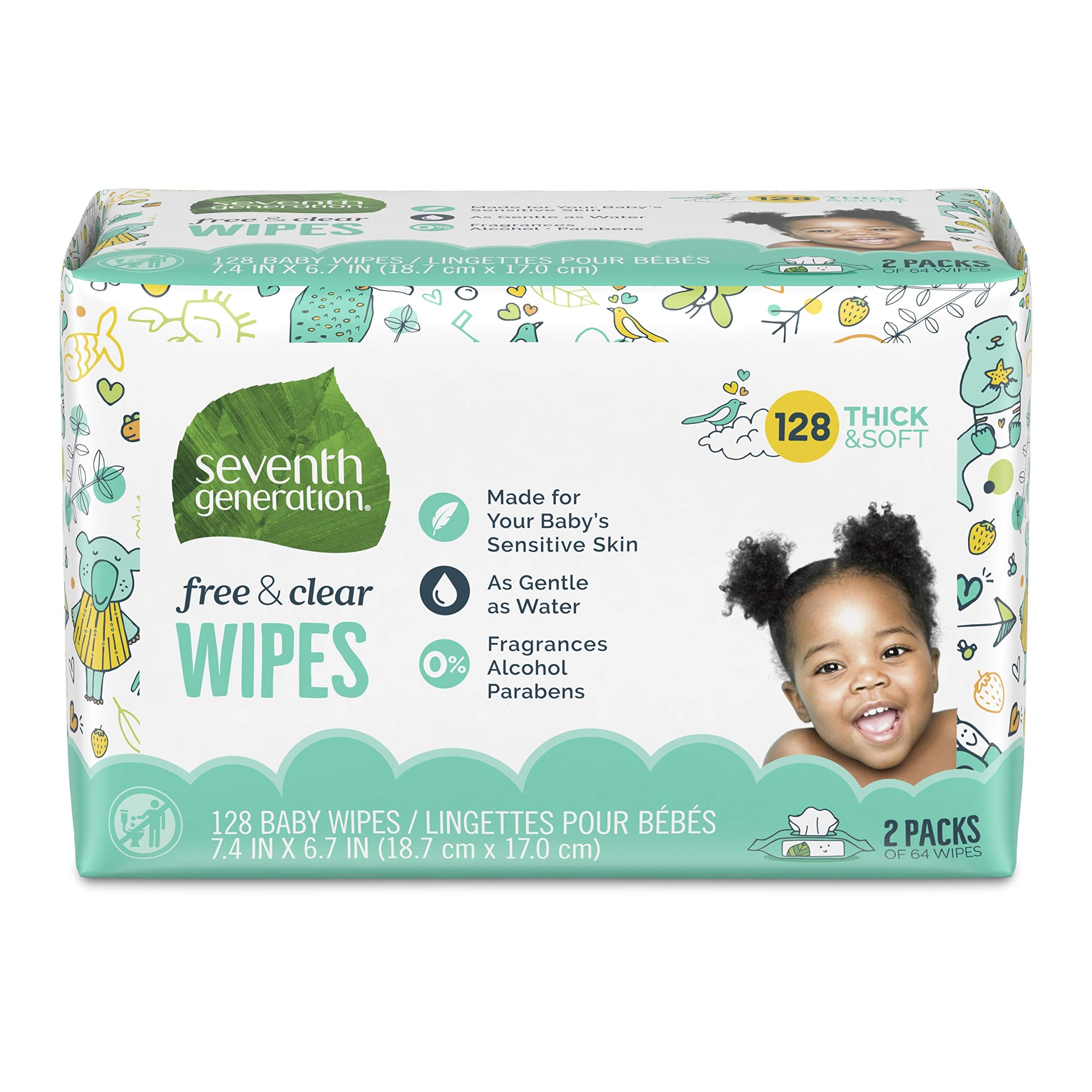 Product image of Seventh Generation Baby Wipes Unscented Sensitive 64 ct Pack of 2
