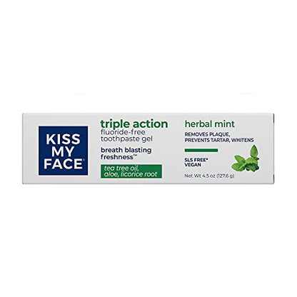 Product image of Kiss My Face Triple Action Toothpaste SLS and Fluoride Free Removes Plaque Prevents Tartar Strengthens
