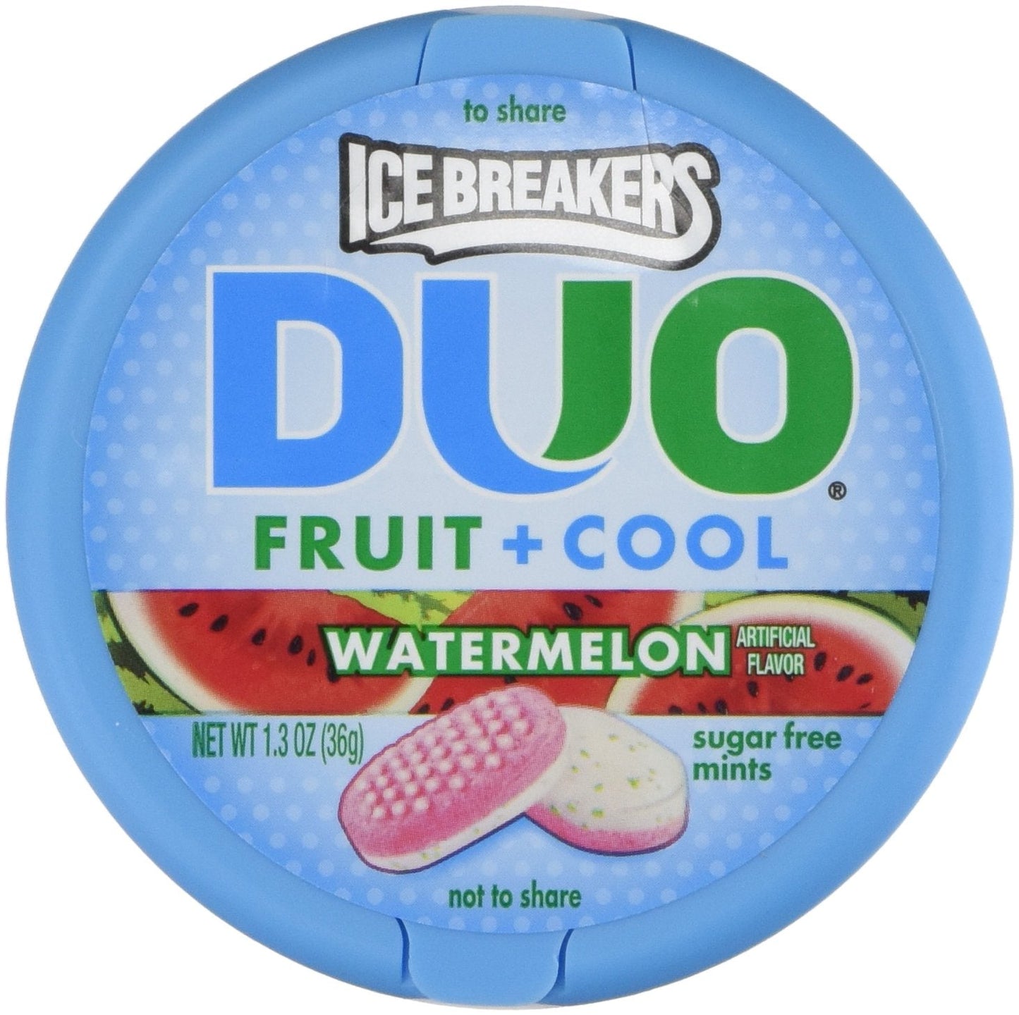 Product image of Ice Breakers Duo Fruit + Cool Watermelon Flavor Sugar Free Mints Tins 1.3 oz 1.3 oz Pack of 8