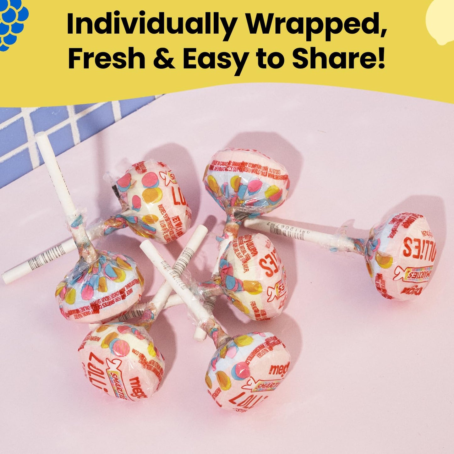Product image of Smarties Double Lollies Mega Assorted Fruity Flavors Lollipops Box Gluten Free Peanut Free Fat Free Perfect