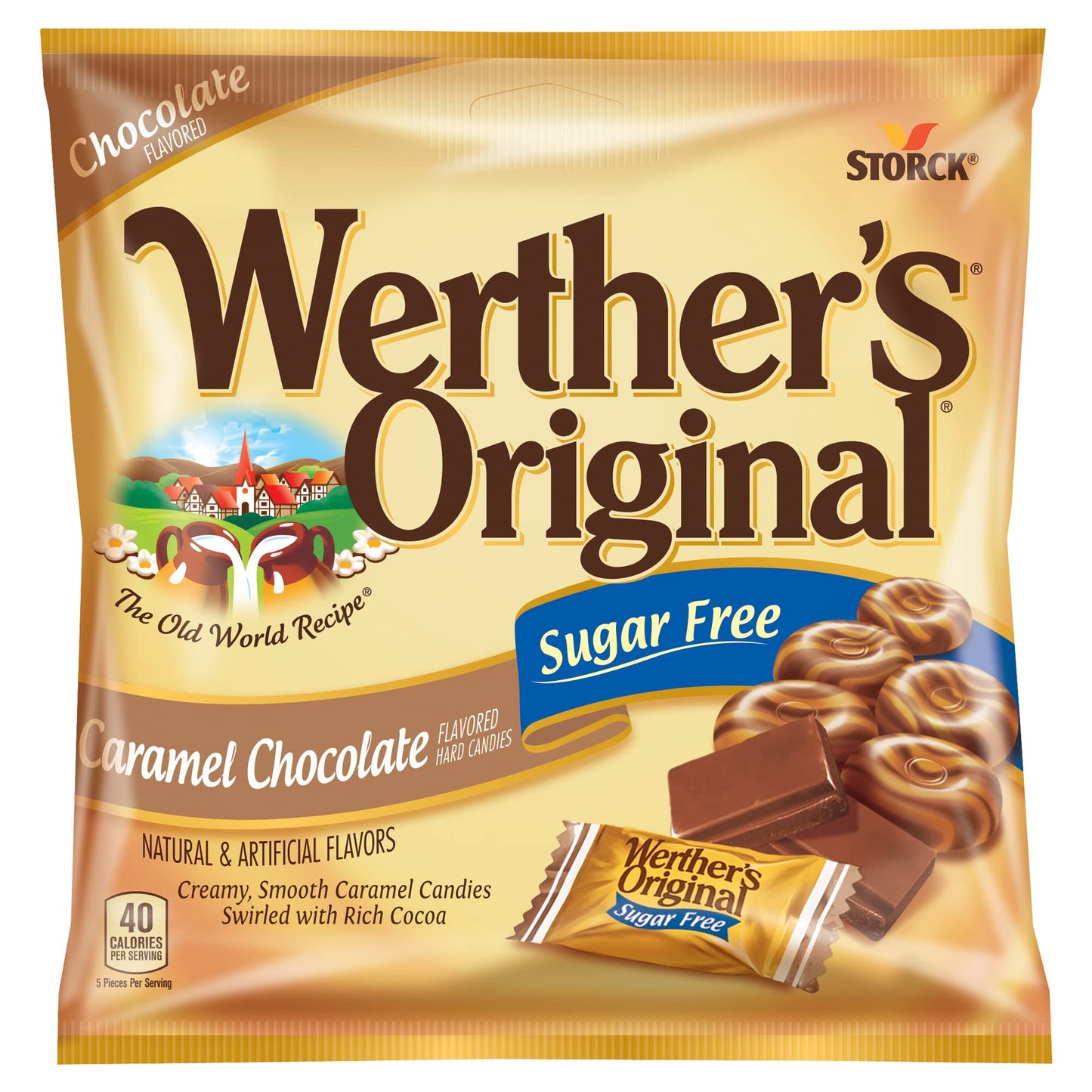 Product image of Werther's Original Hard Sugar Free Caramel Chocolate Candy Bags 2.35 oz 2.35 oz Pack of 12