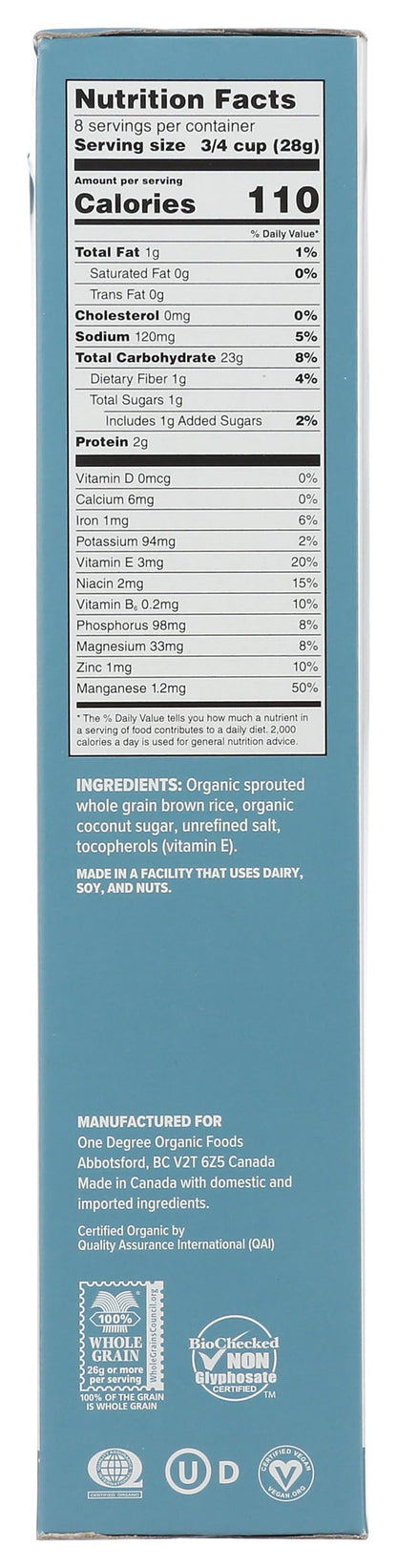 Product image of One Degree Organic Foods Brown Rice Crisp Cereal 8 oz 8 oz