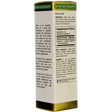 Product image of Nature's Bounty Vitamin B-12 Sublingual Liquid 5000 mcg Energy Health Support 2 oz 2 oz Pack of 4