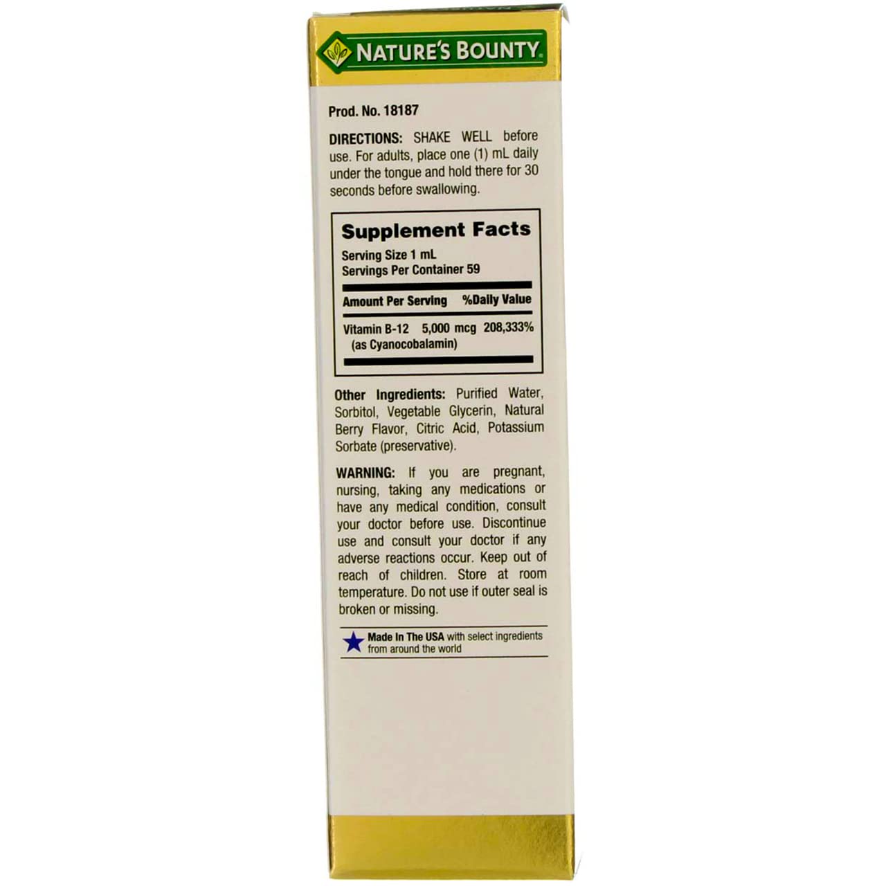 Product image of Nature's Bounty Vitamin B-12 Sublingual Liquid 5000 mcg Energy Health Support 2 oz 2 oz Pack of 4