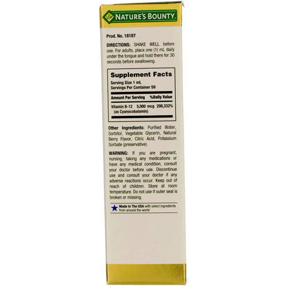 Product image of Nature's Bounty Vitamin B-12 Sublingual Liquid 5000 mcg Energy Health Support 2 oz 2 oz Pack of 4