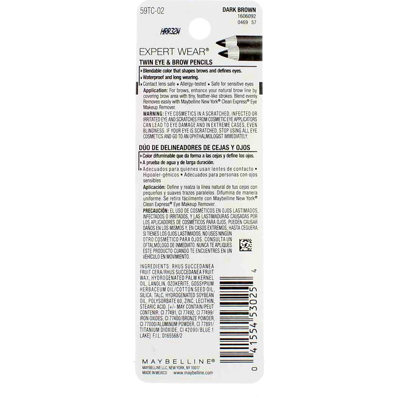 Product image of Maybelline New York Expert Wear Twin Brow and Eye Liner Pencils Dark Brown 2 Pieces