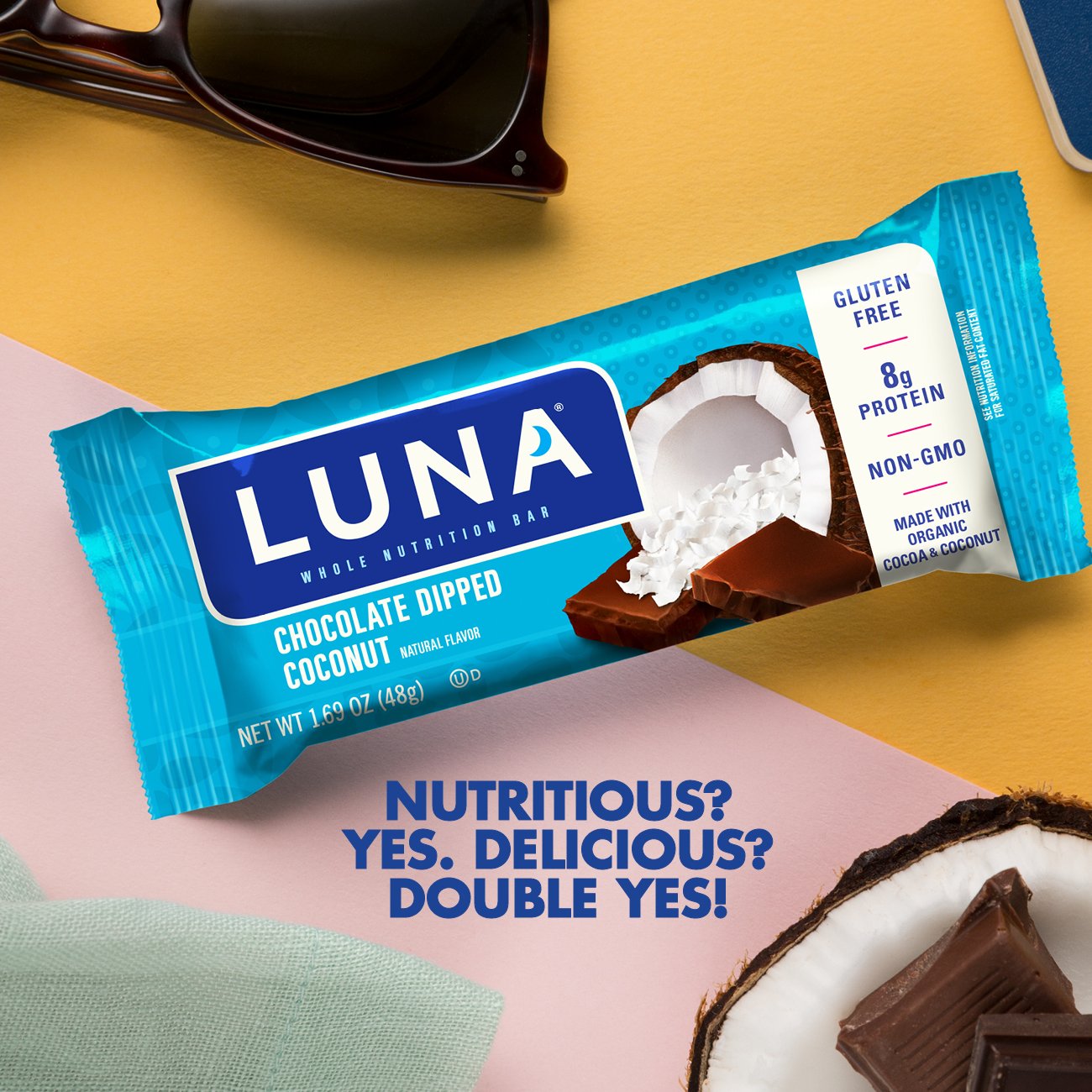 Product image of CLIF Bar Luna BAR Gluten Free Snack Bars Chocolate Dipped Coconut Flavor of Protein Non-GMO Plant-Based On