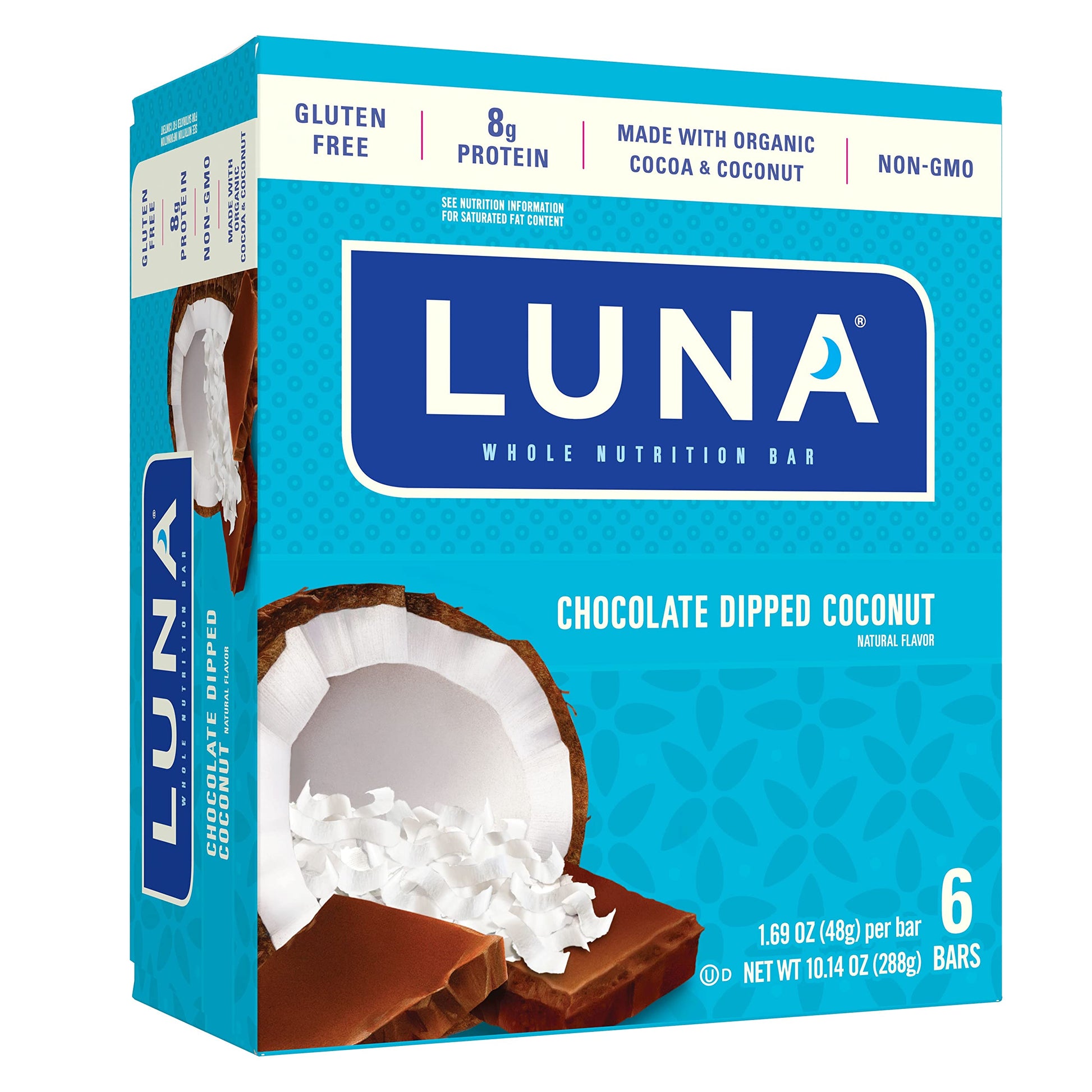 Product image of CLIF Bar Luna BAR Gluten Free Snack Bars Chocolate Dipped Coconut Flavor of Protein Non-GMO Plant-Based On