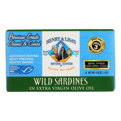 Product image of HENRY and LISA'S Natural Seafood Wild Sardines In Extra Virgin Olive Oil 4.25 oz 4.25 oz Pack of 12