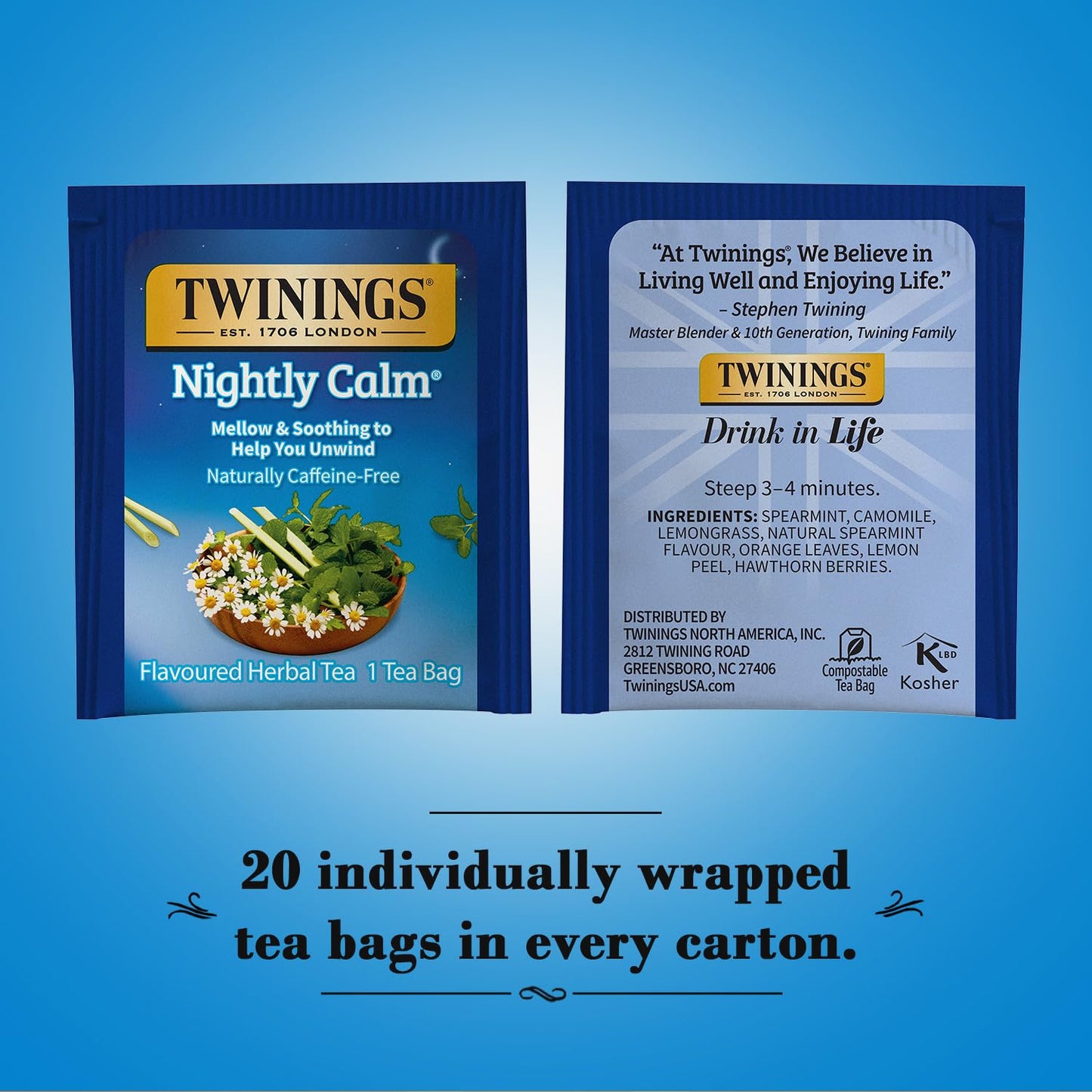 Product image of Twinings Nightly Calm Herbal Tea Caffeine-Free 20 Bags Pack of 2