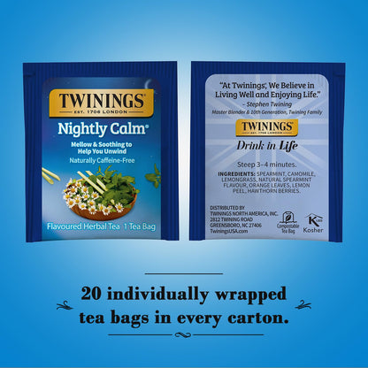 Product image of Twinings Nightly Calm Herbal Tea Caffeine-Free 20 Bags Pack of 2