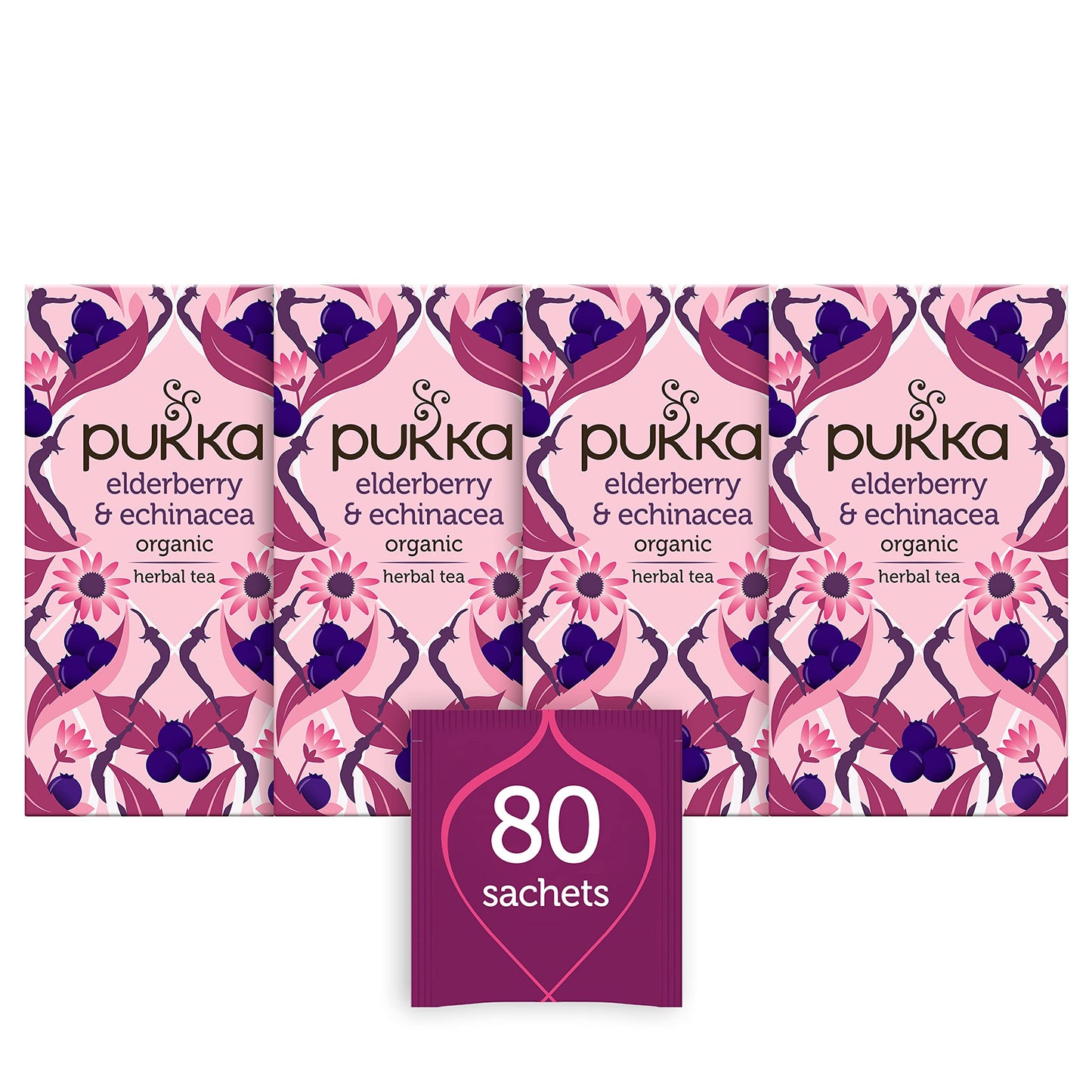 Product image of Pukka Organic Elderberry and Echinacea Elderflower Tea 20 Tea Bags Pack of 4