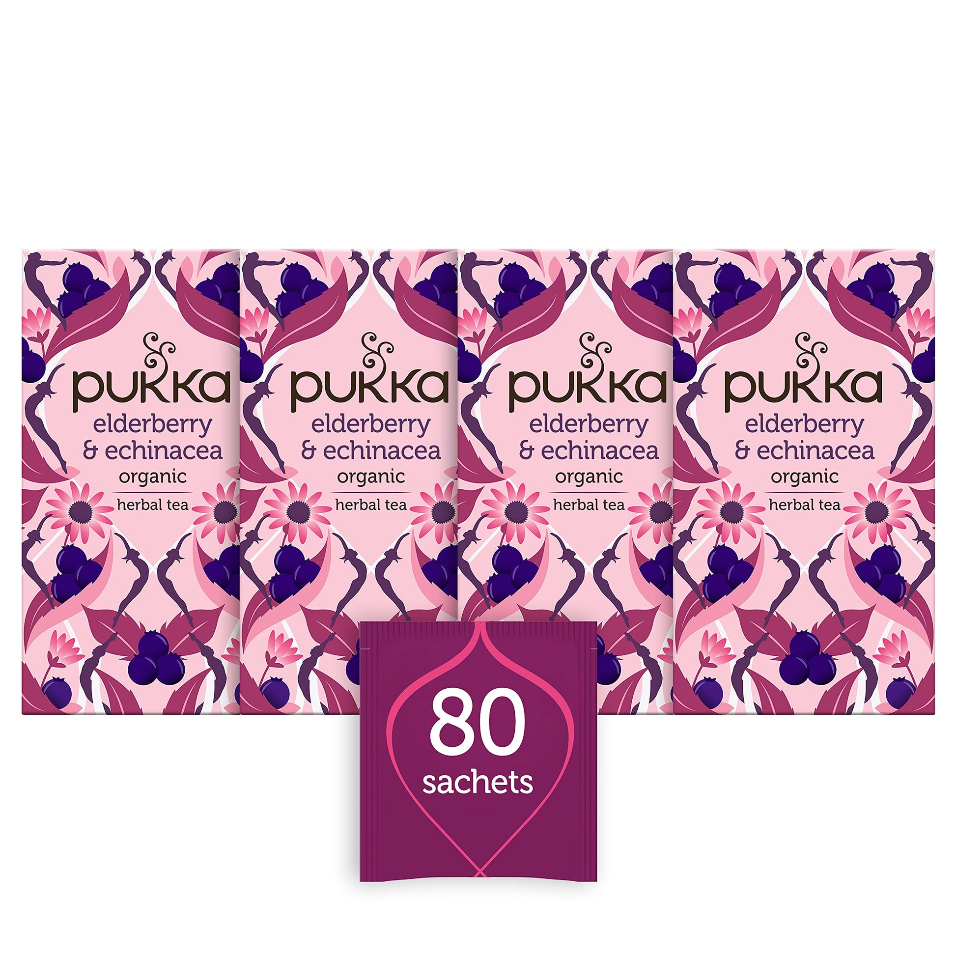 Product image of Pukka Organic Elderberry and Echinacea Elderflower Tea 20 Tea Bags Pack of 4