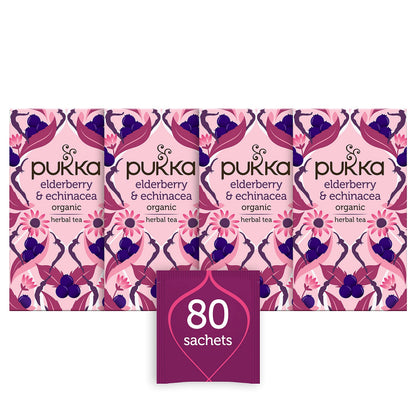 Product image of Pukka Organic Elderberry and Echinacea Elderflower Tea 20 Tea Bags Pack of 4