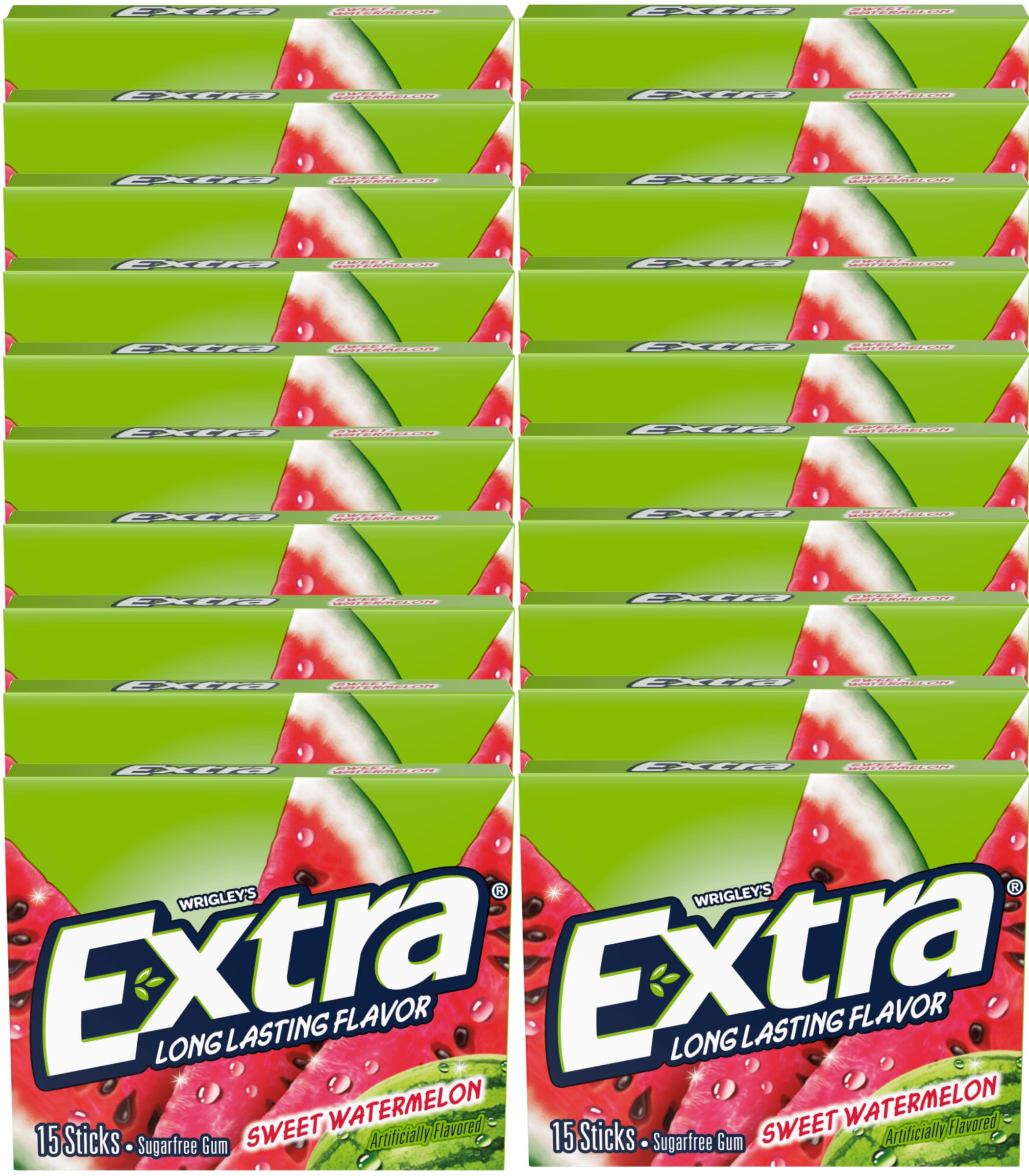 Product image of Extra Fruit Sensation Sweet Watermelon Flavor Chewing Gum 15 Pieces Pack of 20